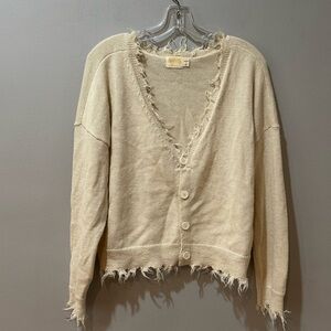 Nation LTD Alpaca Fringed Cardigan Sweater Cream Small